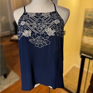 Embroidered Navy Blue Spaghetti tank - M